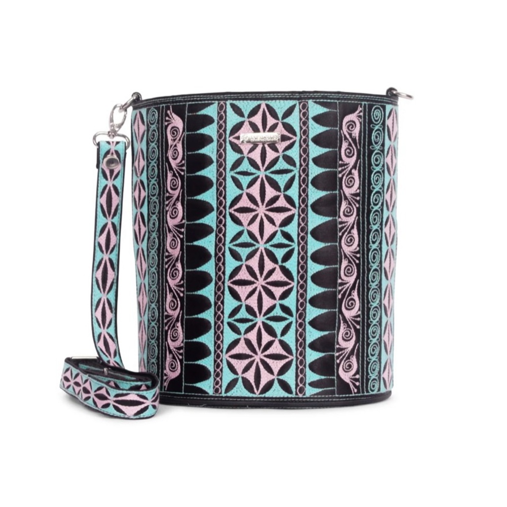 Stylish Geometric Crossbody Bag in Black, Pink, and Blue